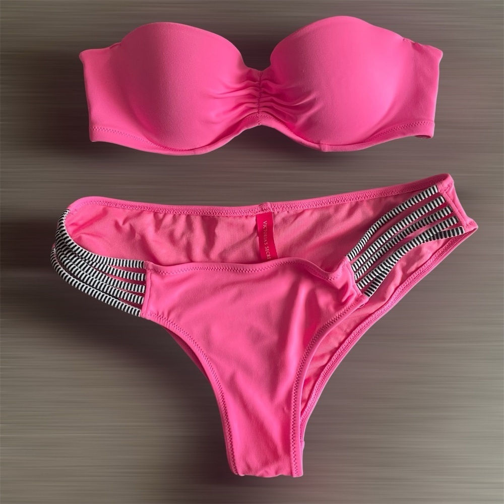 Victoria's Secret Vibrant Pink Bikini with Striped Detail
